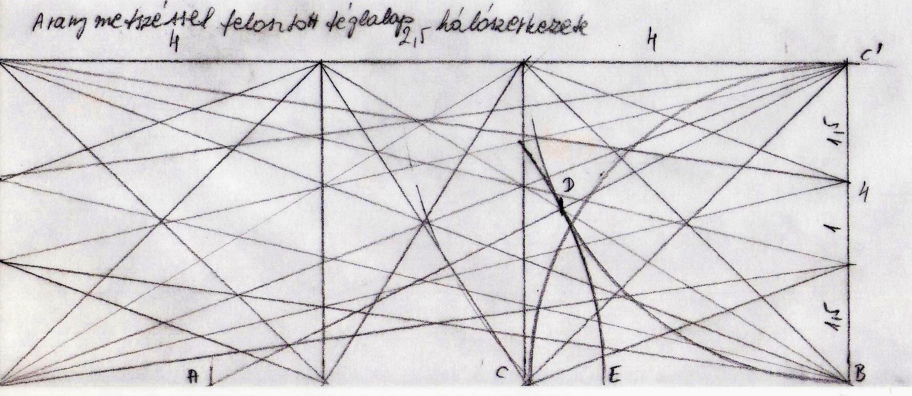 Aranymetszéssel felosztott téglalap hálószerkezete