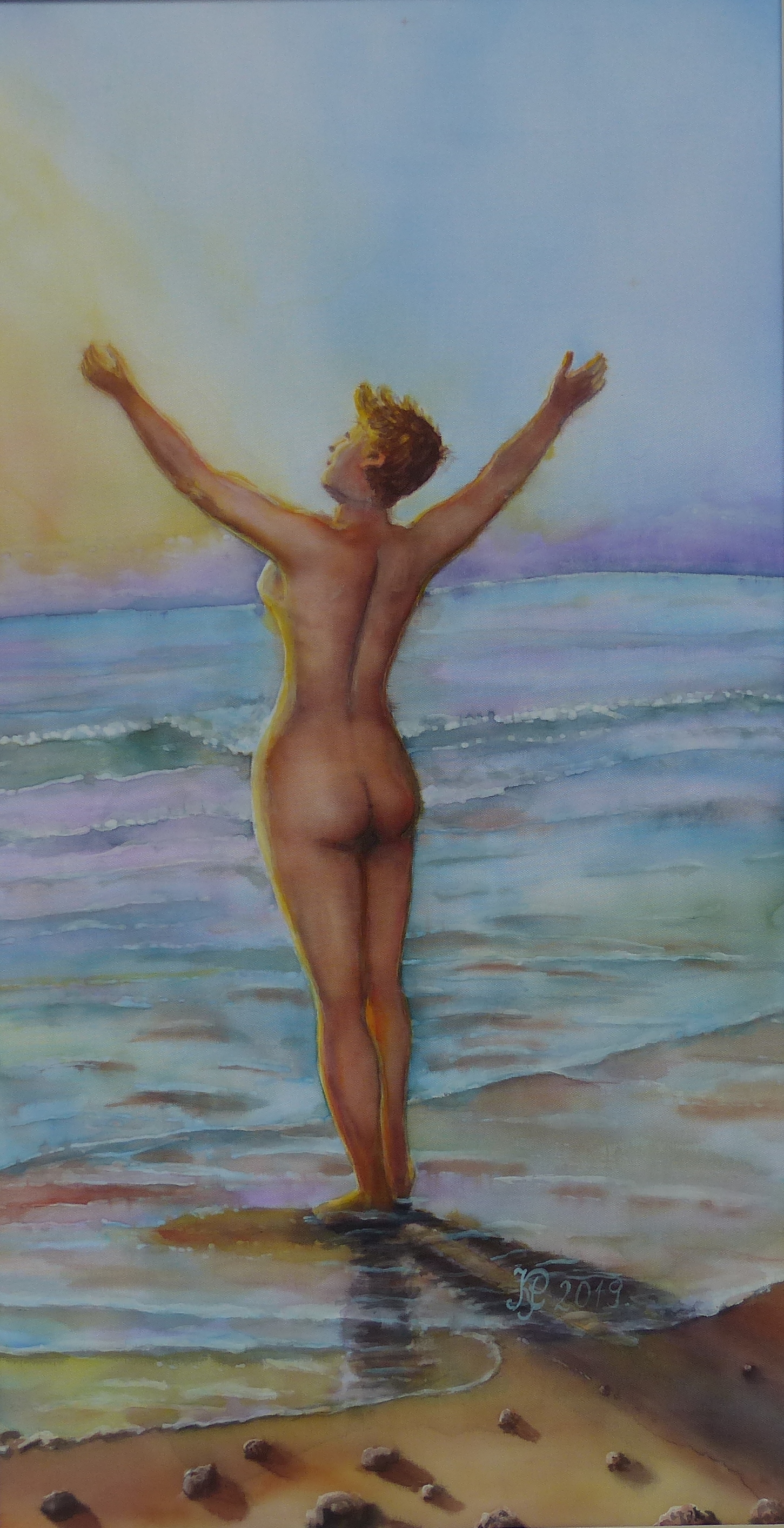(601)Napüdvözlet, selyem,44x23cm
